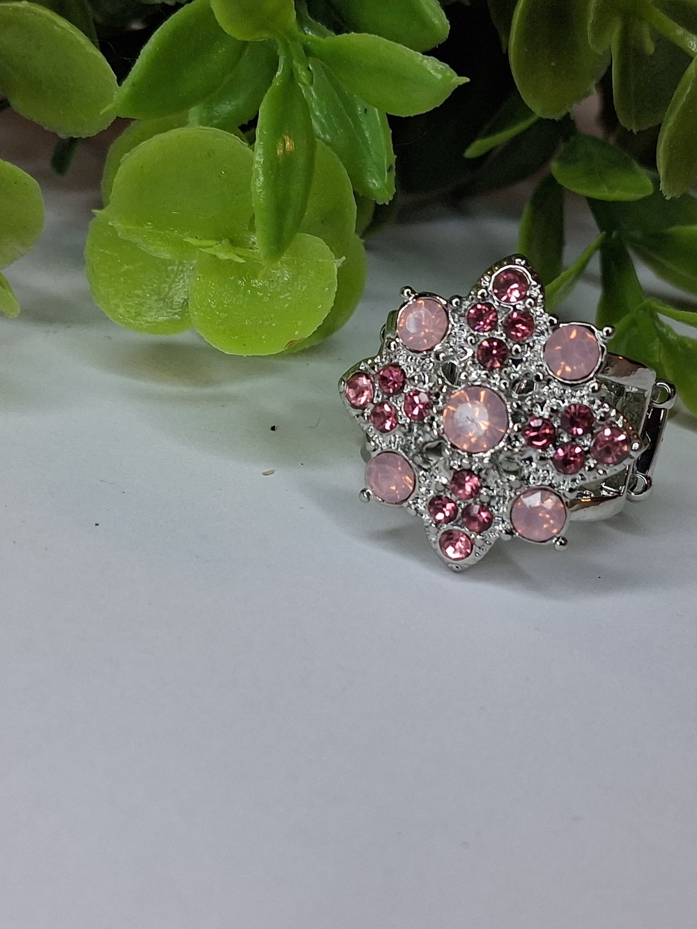 Pink Rhinestone And Opalescent Statement Ring